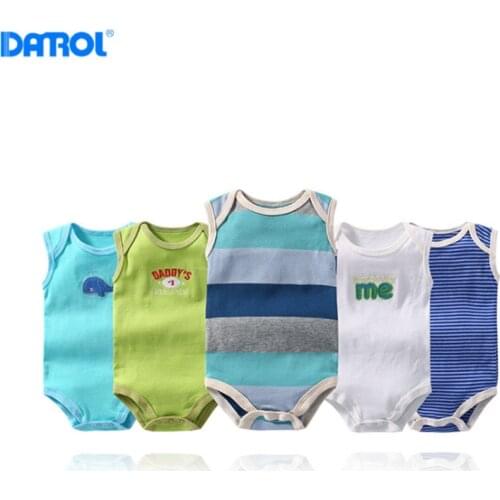5 Pieces / Lot 100% Cotton Newborn Baby Bodysuits Sleeveless 0M-24M Boy Girl Colorful Baby Infant Clothing Toddler Boy Jumpsuits