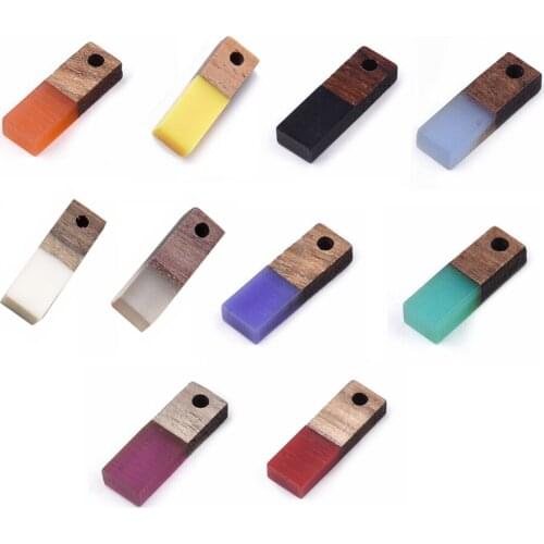 50pcs Simple Small Rectangle Resin & Walnut Wood Pendants Earring Resin Charms Half- Wood Earrings Bracelet For Jewelry Making