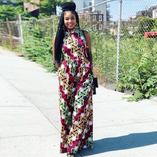 African Style Printed Womens Casual Sleeveless Jumpsuit Fashion Summer 2021 New Wide-leg Pants Elegant Rompers For Party Night