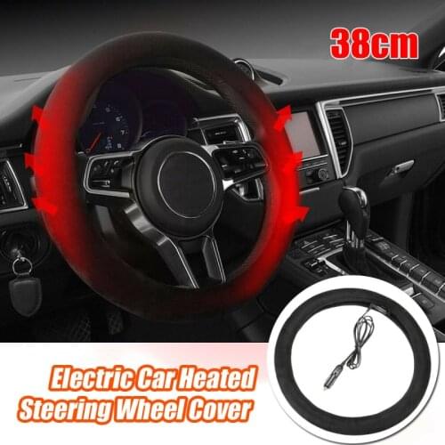 Auto car steering wheel heater kits car heat pads 12V plush Non-Slip Warm Black Steering Wheel Cover for All 15-inch car