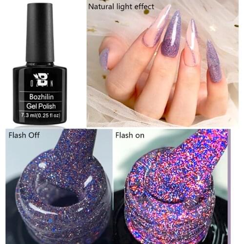 BOZLIN 6 Colors Sugar Flash Gel Soak Off LED UV Gel Nail Polish 7.3ml Reflective Glitter Colorful Diamond Varnish Shiny Lacquers