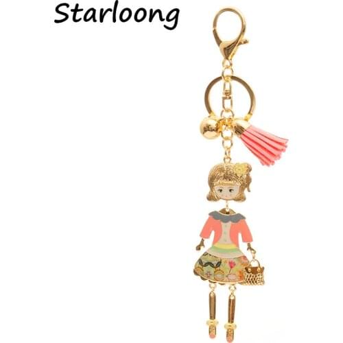 High Quality Alloy Keychain Chaveiro Drop oil Glaze gold color little girl KeyChain for women girl Key Ring