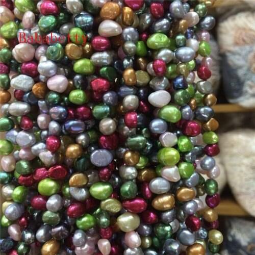 NEW Natural freshwater white multicolor pink pearl 7-8MM irregular shaped loose beads 14"