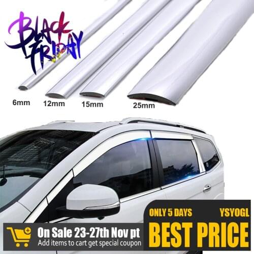 15M Silver Car window Chrome Decoration Moulding Trim Strip Tape Universal PVC anti-collision strip DIY Car body trim Sticker