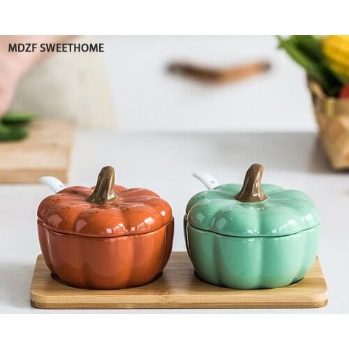 F salt container with spoon kitchen ceramic sugar gourd spices storage tanks spice jar jar receive kitchen tools