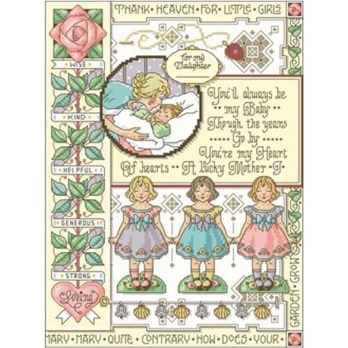 Hot selling To daughter cartoon patterns Counted Cross Stitch DIY Chinese Cross Stitch Kits Embroidery Needlework Sets