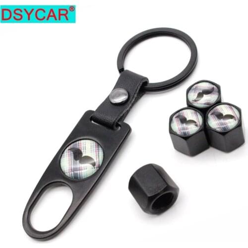 DSYCAR 1Set Zinc Alloy Anti-theft Car Wheel Tire Valve Caps Stem Air + Leather buckle Wrench Auto Car Wheels Tires Parts