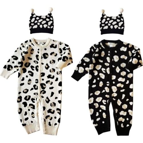 Romper baby new born baby clothes jumpsuit baby winter overalls leopard print cotton baby jumpsuit with hat single breasted