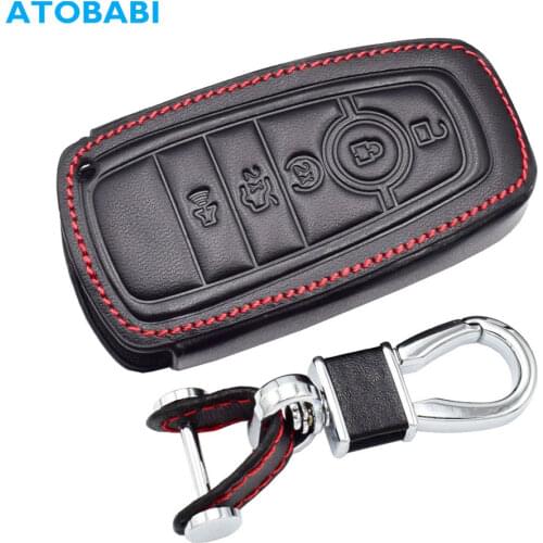 Leather Car Key Case Smart Keyless Remote Control Protector Cover Jacket For Ford F-150 F-250 F-350 F-450 F-550 Fusion 2017 2018
