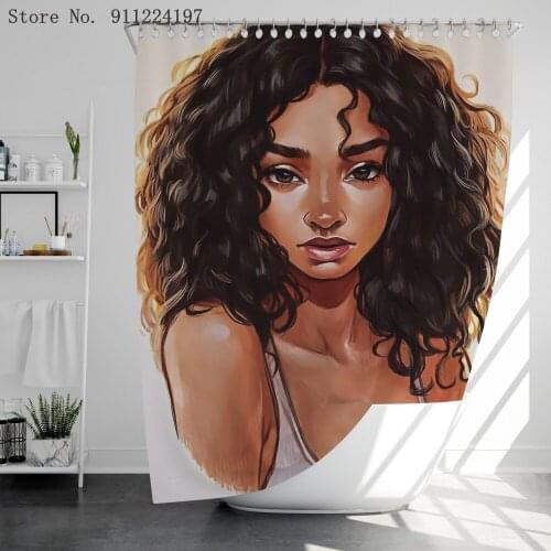 Beautiful Woman Shower Curtains Waterproof Polyester Fabric Shower Curtain Washable Bathroom Decor Curtain Screen With Hooks