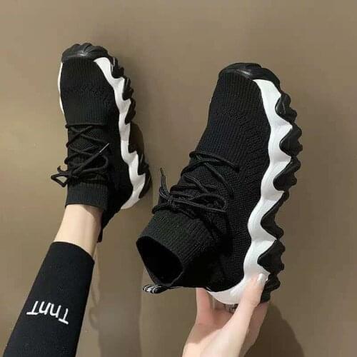 Ulzzang Fashion Orange Sock Shoes Women Sneakers Casual Platform Slip On High Top Boots Tennis Basketball Running Trainers New