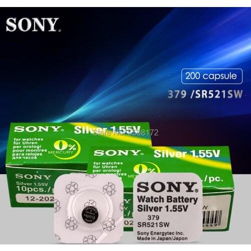 Hot selling 200pcs FOR SONY AG0 LR521 379 Button Cell Coin Silver oxide 1.55V Single grain packing For Watches Toys EE6201