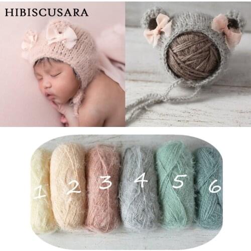 Cute Newborn Baby Knitted Hat Mohair Knitting Soft Bear Bonnet With Bow Infant Animal Cap Photo Props Accessories