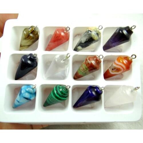 Fashion hot selling mixed natural stone pendulum circular Cone charms Pendant for jewelry making 12pcs/lot wholesale free