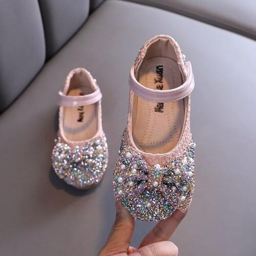 Fashion Rhinestone Bow Princess Shoes GirlS ChildrenS Autumn Shoes Kids Dance Shoes 2021 Baby Dress Party Shoes 1-12 Year Old