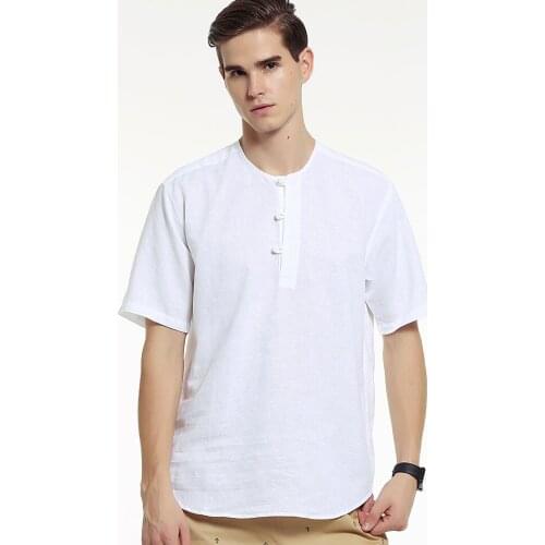 Man T-shirt Cotton O-neck Good Quality Solid White Blue Summer Cool Short Sleeve Round Neck Men Linen T Shirt