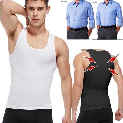Mens Slimming Body Shaper Corset Shirt Compression Abdomen Tummy Belly Control Running Gym Sports Vest T Shirts Clothing