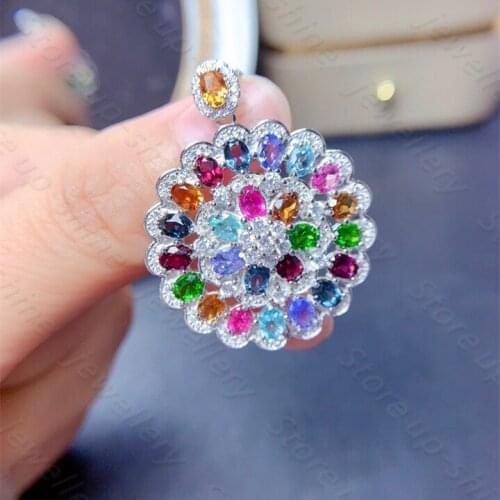 Natural Sapphire Necklace 925 Sterling Silver Lady Necklace with Colorful Gemstone Candy Color Fresh and Cute