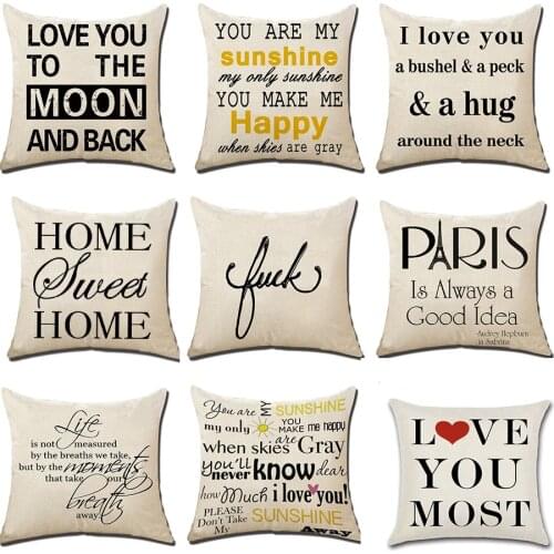 Christmas Valentine Decor Cushion Cover English Letter Paris Heart Sofa Pillow Cases Bedroom Home Decor Car Office Decorative