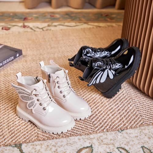 2021 autumn and winter new childrens fashion girls' boots butterfly wings leather boys' short boots