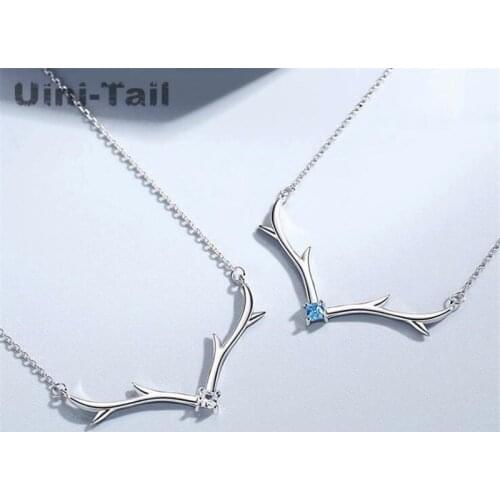 Uini-Tail 2019 new listing 925 sterling silver cute fashion deer antlers micro-set necklace simple temperament antler necklace
