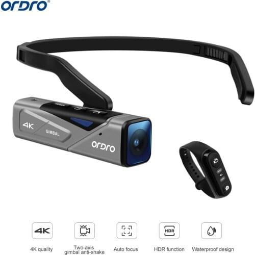ORDRO EP7 Head Wearable 4K 60fps Video Camera First Person View Hands-Free Camcorder Autofocus Built-in 2-Axis Gimbal Anti-shake