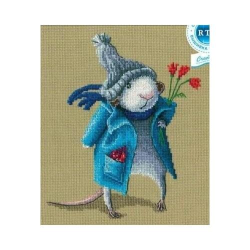 RTO M 797 Little mouse giving flowers cross stitch 11CT 18ct 14ct cotton thread embroidery DIY handmade needlework