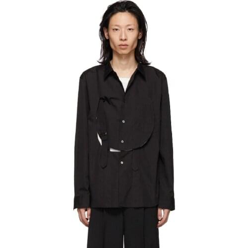 S-6xl Men Shirt Broken Hole Stitching Broken Separation Full Sleeve Square Collar Regular Solid Single Breasted Casual Shirts