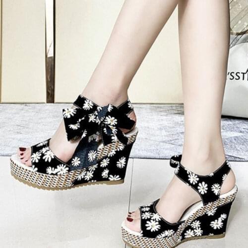 Women Sandals Dot Bowknot Design Platform Wedge Female Casual High Increas Shoes Ladies Fashion Ankle Strap Open Toe Sandals