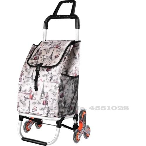 Foldable Double Handle Shopping Cart Thick Shopping Bag Stainless Steel Crystal Wheel Pull Goods Grocery Multifunctional Trolley
