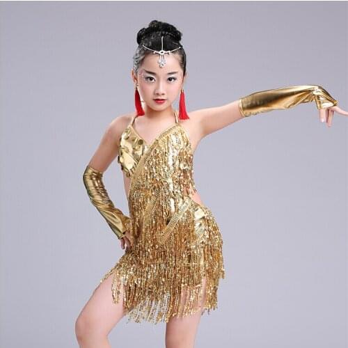 Girls Competition Grading dance dress Jazz dance clothes Performance clothing Childrens tassel Sequins Latin dance costumes