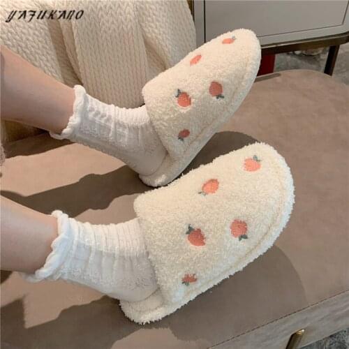 Winter Home Plush Slippers Fashion Soft Bottom Non-Slip Female Indoor Cotton Slippers Cartoon Cute Girl Heart Warm Flat Shoes