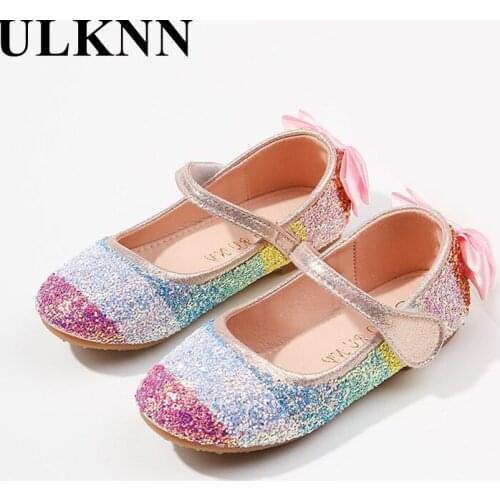 ULKNN Princess Shoes Rainbow Sequins Girls Flats 2021 Spring New Childrens Single Shoes Dance Party Crystal Pupil Shoes