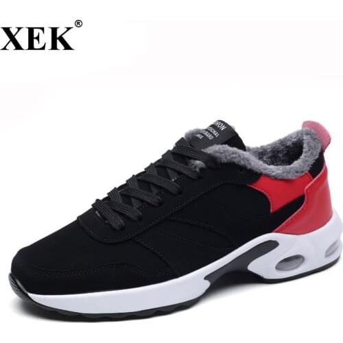 XEK 2018 Autumn Winter Running Sneakers For Men With Fur Male Trainers Plush Warm Sport Air Cushion Sneakers Light Athletic JH69