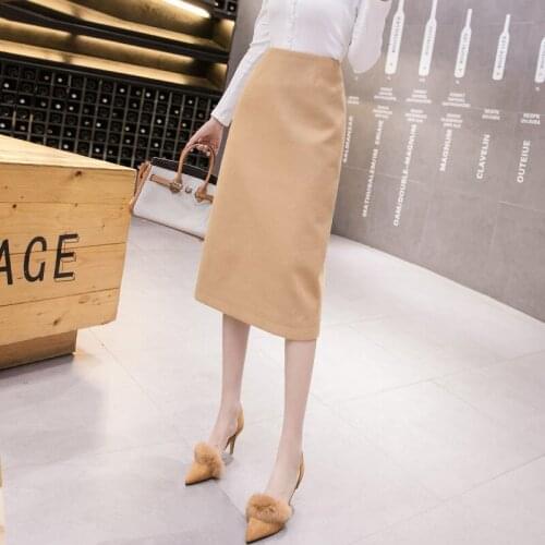 2020 Fashion Mid-Length Solid Color Skirt Women High Waist Autumn Winter Wool Pencil Skirts D5236