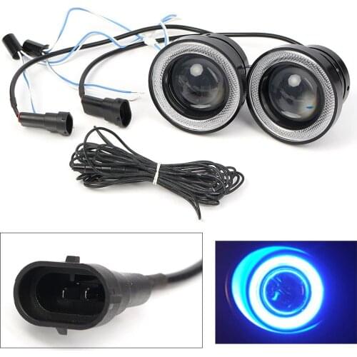 1 Pair Car 2.5'' Front Foglamp Fog Light LED Projector Blue Angle Eye Halo Ring Driving Turn Signal Lighting Lights