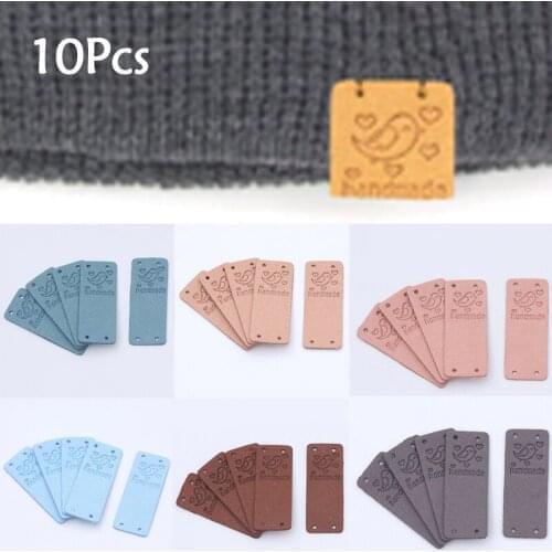 10Pcs Bird Pattern DIY PU Patch Labels Garment Leather Tag Handmade Fiber Leather Tags For Hats Clothes Sewing Accessories