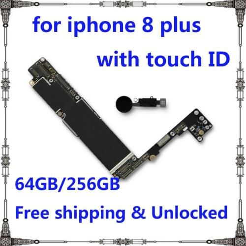 100% Factory unlocked motherboard for iphone 8Plus 8 Plus 64GB 256GB Original IOS system mainboard with / NO touch ID+Chips