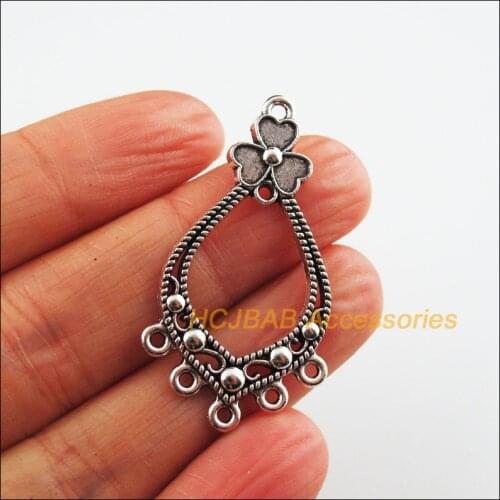 15 New Flower Charms 1-5 Teardrop Connectors Tibetan Silver Color 22.5x41mm