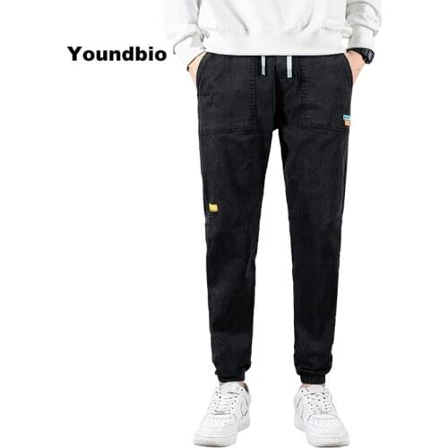 2021 Autumn Men Casual Jeans Business Denim Fashion Spring Straight Tie-Feet Stretch Denim Trousers Classic Men Brand Pants