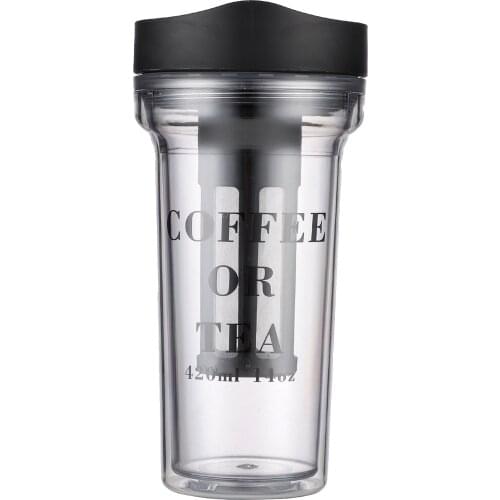 420ml Cold Brew Cup Portable Double-Layer Coffee Mug Tea Cup Heat Insulation Airtight Bottle with Lid Stainless Steel Filter