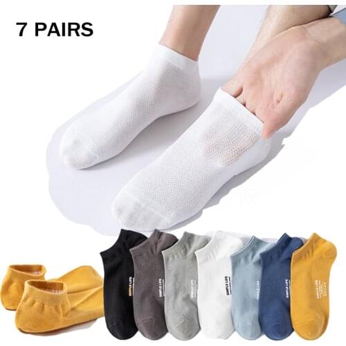 7 Pairs Colorful Cotton Man Mesh Short Socks Fashion Breathable Men Ankle Sock Comfortable Solid Color Casual Male Streetwear
