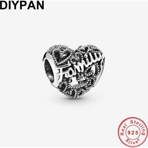 925 Sterling Silver Family Heart Charm Fit Pandora Original Bracelet Charm 925 Silver Pendant Bangle Women Jewelry Berloque