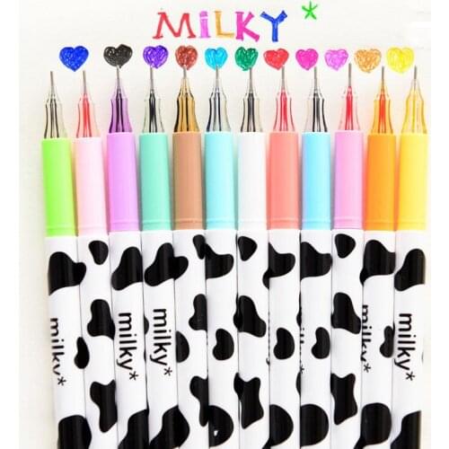 96pcs 12 colors kawaii gel pen milky pens for school office supplies colorful pen set cute stationery kids mark doodling gift