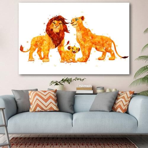 Watercolor Printing Canvas Decor Painting The Lion King Family Poster Disney Cartoon Prints Picture For Nordic Living Room Decor