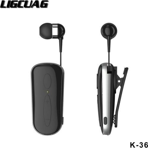 LIGCUAG K36 Stereo Clip-on Bluetooth Headset with Microphone Wireless Hands-Free Clip Earphone Headphone Clamp Call Vibration