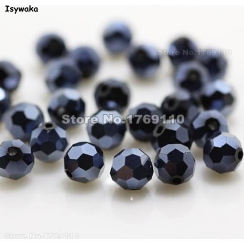 Isywaka 100pcs Ink Blue Color Round 6mm Faceted Austria Crystal Beads charm Glass Beads Loose Spacer Bead for DIY Jewelry Making