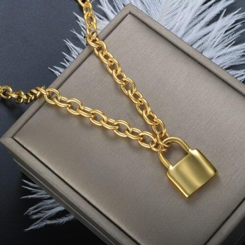 ZMFashion Simple Lock Pendant Necklace High Quality Gold-plated Stainless Steel Punk Gothic Clavicle Choker Chain Jewelry Gifts