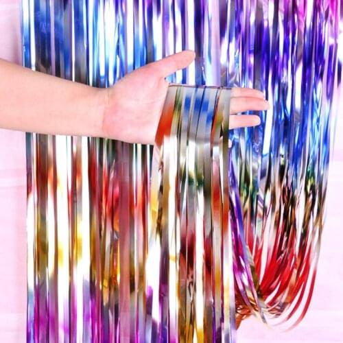 2/3M Metallic Foil Fringe Shimmer Backdrop Photo Booth Backdrop Blooming Rain Silk Glitter Curtain Wedding Party Wall Decoration