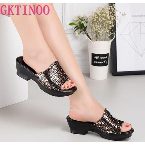 GKTINOO Womens Slippers Sandals 2019 Summer High Heels Women Shoes Woman Slippers Summer Sandals Casual Shoes